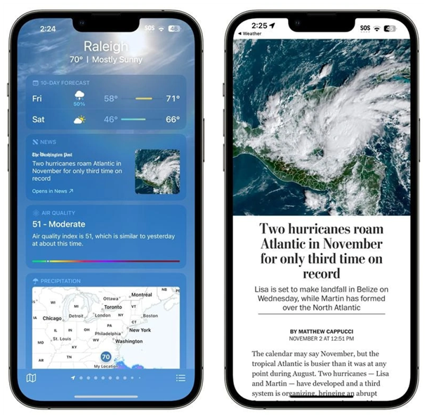 景谷苹果14维修分享iPhone 14手机如何看天气时顺带看新闻 