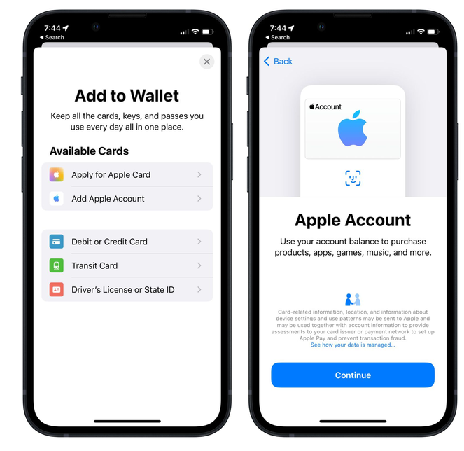 景谷苹果手机维修分享iOS 15.5钱包App如何添加 Apple 账户 
