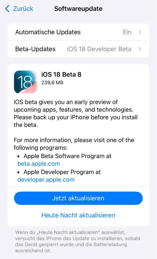 景谷苹果手机维修分享苹果 iOS / iPadOS 18 开发者预览版 Beta 8 发布 